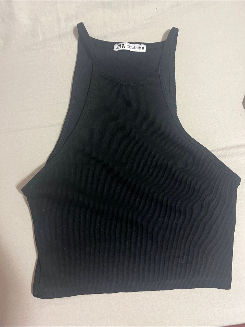 ZARA Black Ribbed High-Neck Crop Tank Top